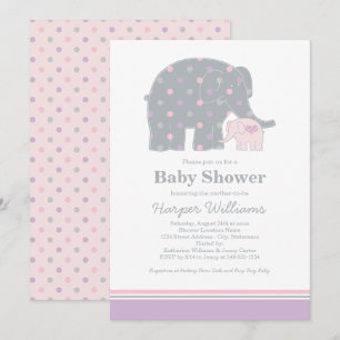 Invitation Bain de Bébé Éléphant Rose Violet Fille