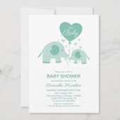 Invitation Bain de bébé éléphant vert menthe adorable (Devant)