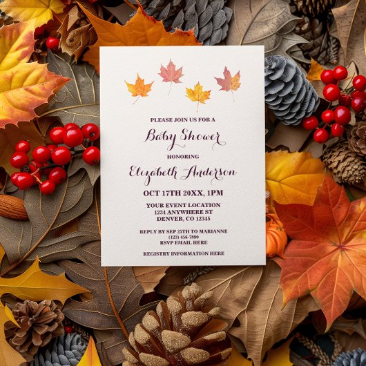 Invitation Bain de Bébé Feuilles d'Érable