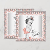 Invitation Bain de bébé fille corail et gris (Devant / Derrière)