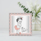 Invitation Bain de bébé fille corail et gris (Debout devant)