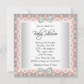 Invitation Bain de bébé fille corail et gris (Dos)