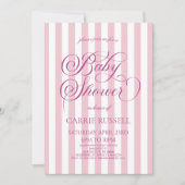 Invitation Bain de bébé fille élégant classique rayures roses (Devant)