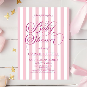 Invitation Bain de bébé fille élégant classique rayures roses