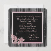 Invitation Bain de bébé fille papillon rose noir Jewel (Dos)