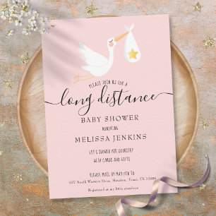 Invitation Bain de bébé fille rose à distance par courrier