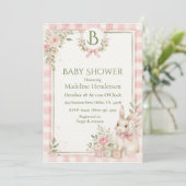 Invitation Bain de bébé Fille Rose Gingham Classique Monogram (Debout devant)