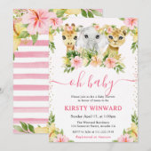 Invitation Bain de bébé Fleurs Jungle Mignonnes Aquarelle (Devant / Derrière)