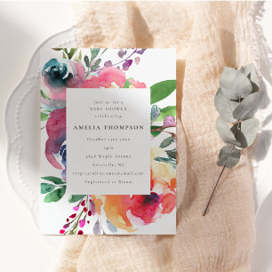 Invitation Bain de bébé floral aquarelle bohème coloré