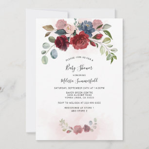 Invitation Bain de bébé floral botanique aquarelle Bourgogne