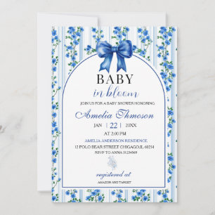 Invitation Bain de bébé floral chic Boho Bleu Fleur sauvage g