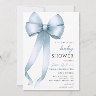 Invitation Bain de bébé garçon à noeud coquette bleu