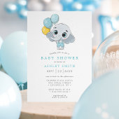 Invitation Bain de bébé garçon aquarelle éléphant mignon