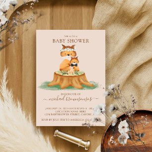 Invitation Bain de bébé garçon beige renard aquarelle