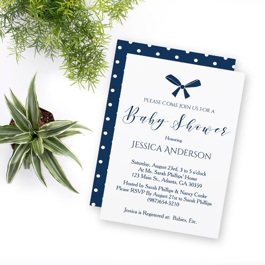 Invitation Bain de bébé garcon bleu marine blanc charmant