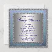 Invitation Bain de bébé garçon bleu sarcelle marine damassé (Dos)