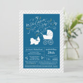 Invitation Bain de bébé garçon bleu Shih Tzu (Debout devant)