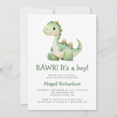 Invitation Bain de bébé garçon code QR dinosaure vert mignon (Devant)