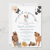 Invitation Bain de bébé garçon Dusty Blue avec de mignons chi (Devant)