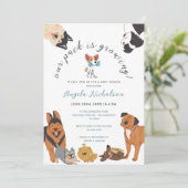 Invitation Bain de bébé garçon Dusty Blue avec de mignons chi (Debout devant)