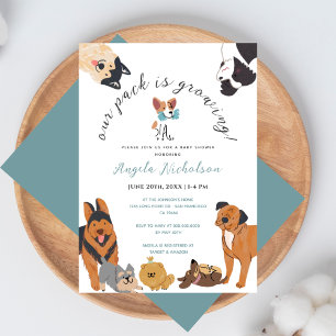 Invitation Bain de bébé garçon Dusty Blue avec de mignons chi