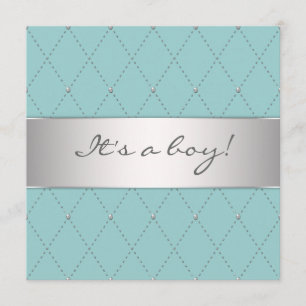 Invitation Bain de bébé garçon élégant bleu sarcelle argenté