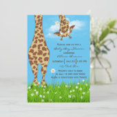 Invitation Bain de bébé garçon girafon mignon (Debout devant)