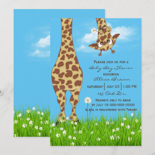 Invitation Bain de bébé garçon girafon mignon