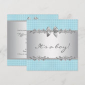 Invitation Bain de bébé garçon gris bleu argenté blanc (Devant / Derrière)