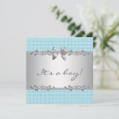 Invitation Bain de bébé garçon gris bleu argenté blanc (Debout devant)