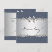 Invitation Bain de bébé garçon rayé bleu marine gris (Devant / Derrière)