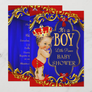 Invitation Bain de bébé garçon royal bleu rouge Prince Bébé