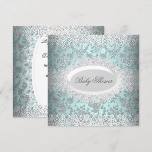 Invitation Bain de bébé garçon vintage damas de dentelle bleu