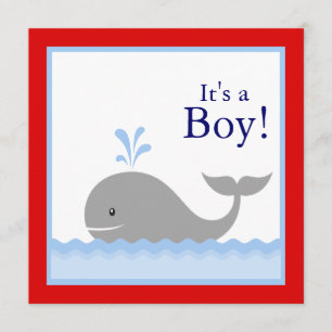 Invitation Bain de bébé garçon voilier baleine bleu rouge