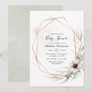 Invitation Bain de bébé géométrique à l'aquarelle Eucalyptus