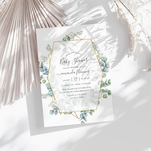 Invitation Bain de bébé géométrique à l'aquarelle eucalyptus