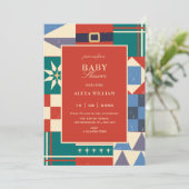 Invitation Bain de bébé géométrique rétro coloré (Debout devant)