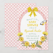 Invitation Bain de bébé Gingham à nœud papillon rouge jaune D (Devant / Derrière)