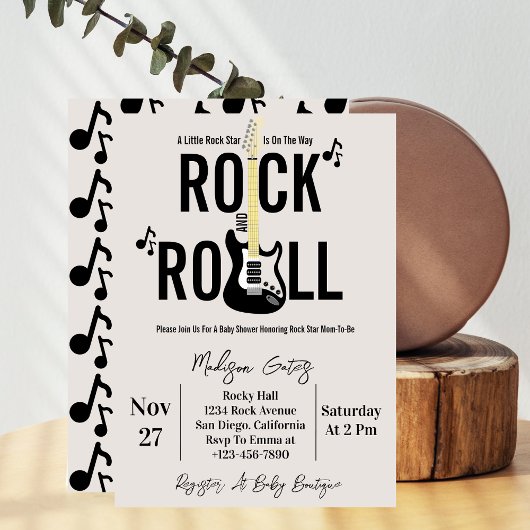 Invitation Bain de bébé Guitare Rock et Roll