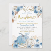 Invitation Bain de bébé jumeaux garçons Boho Bleu Citrouille (Devant)