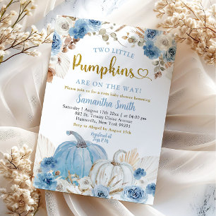 Invitation Bain de bébé jumeaux garçons Boho Bleu Citrouille