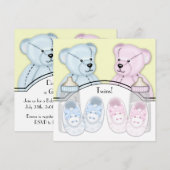 Invitation Bain de bébé jumeaux ourson rose bleu (Devant / Derrière)