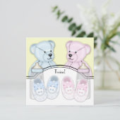 Invitation Bain de bébé jumeaux ourson rose bleu (Debout devant)