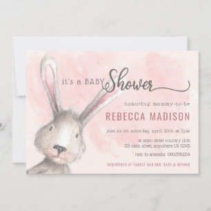Invitation Bain de bébé Lapin Aquarelle