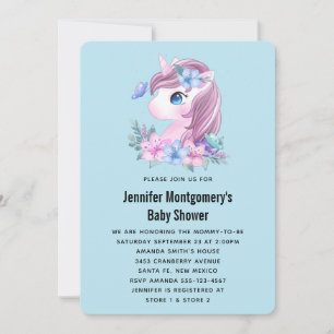 Invitation Bain de bébé licorne aquarelle mignon