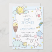 Invitation Bain de bébé ludique et mignon bleu (Devant)