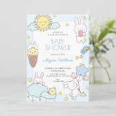 Invitation Bain de bébé ludique et mignon bleu (Debout devant)