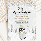 Invitation Bain de bébé manchot or argent
