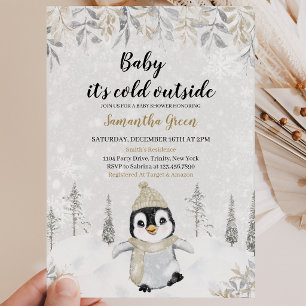 Invitation Bain de bébé manchot or argent