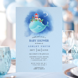 Invitation Bain de bébé Marin Baleine Bleue
